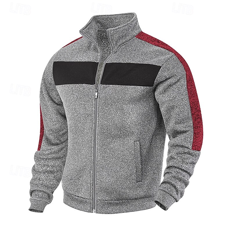 Men's Sweatshirt Full Zip Sweatshirt Black Red Green Light Grey Dark Gray Standing Collar Plain Patchwork Sports & Outdoor Casual Daily Streetwear Cool Sportswear Spring &  Fall Clothing Apparel4