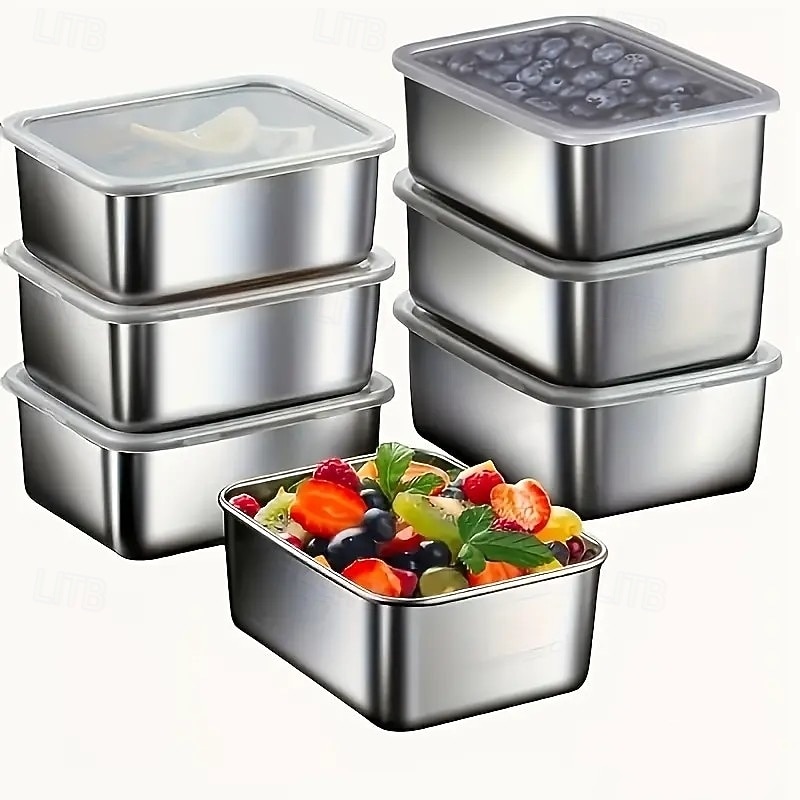 7PCS Stainless Steel Food Storage Containers with Flip Lids, Leak-Proof Stackable Meal Prep Boxes for Camping, Picnic, Home, Office, and School Lunch