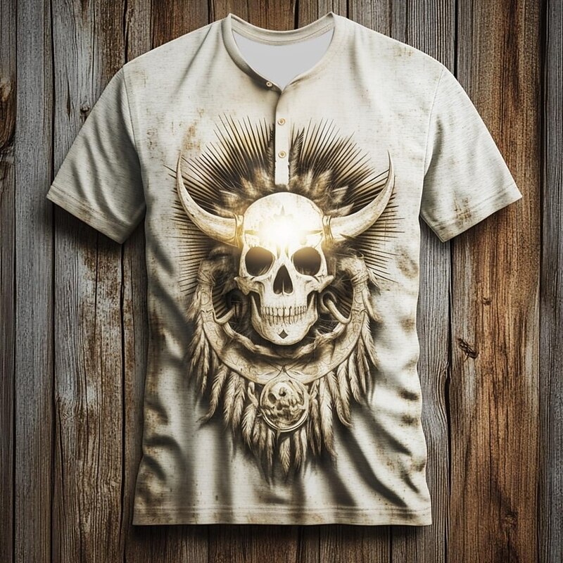 Men's Halloween Skull Cool Skulls T Shirt Henley Shirt Short Sleeve Designer Retro Vintage Dark Street Casual Daily Summer Spring All Seasons White Henley Henley T-Shirt
