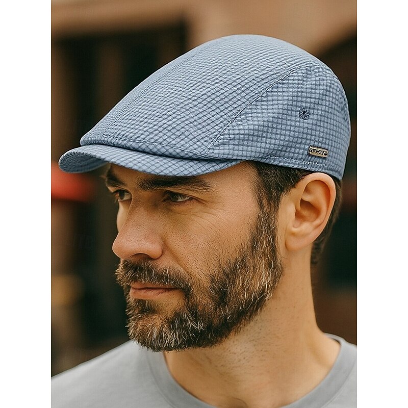 Men's Lightweight Checkered Polyester Ivy Cap – Breathable Adjustable Flat Cap for Casual Summer and Outdoor Activities3