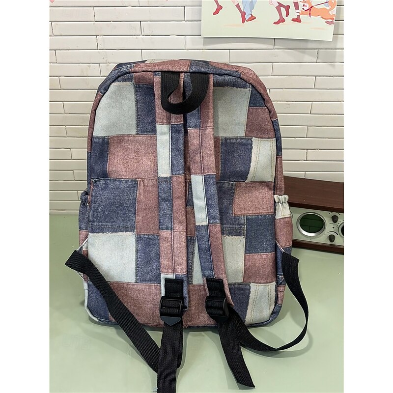 Vintage Denim Patchwork Backpack – Trendy Blue School Bag for Teen Girls & Boys, Back to School & Daily Casual Use4