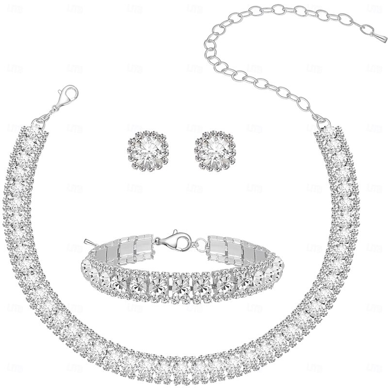 Bridal Jewelry Sets One-piece Suit Alloy 1 Bracelet Earrings Necklace Women's Stylish Cute Joy Jewelry Set For Party4