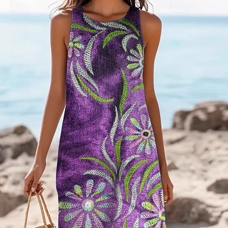 Women's Long Dress Maxi Dress Casual Dress Summer Dress Fashion Modern Daily Beach Weekend Regular Fit Flower Sleeveless Crew Neck Purple Spring Fall2
