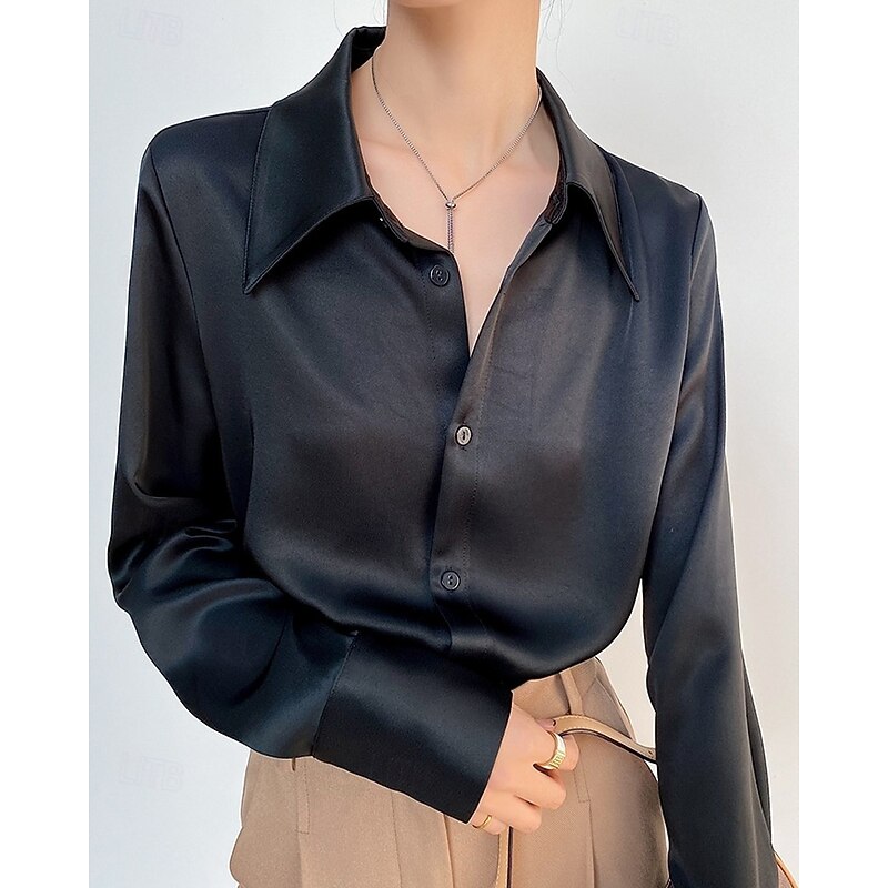 Women's Shirt Plain Stylish Modern Long Sleeve Shirt Collar Regular Tops Daily Holiday Buttons Black White Green Spring Fall