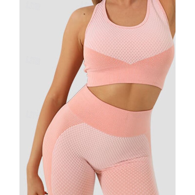 Women's 2 Pieces Yoga Sweatsuit Lounge Outfits  Sports Bra Seamless Leggings Patchwork Color Block Clothing Suit Lake Blue ArmyGreen Gym Workout High Waist Stretchy Breathable Sleeveless Sport4