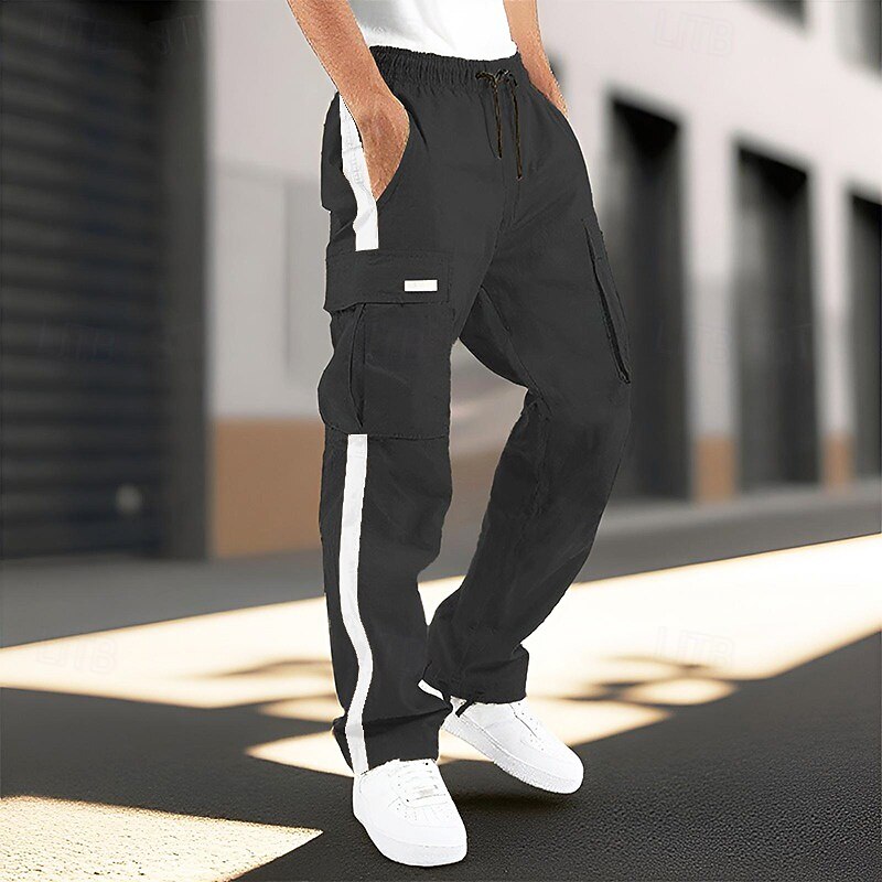 Men's Cargo Pants Trousers Elastic Waist Drawstring Multi Pocket Plain Wearable Outdoor Daily Camping & Hiking Fashion Classic Black / Red Black-White2