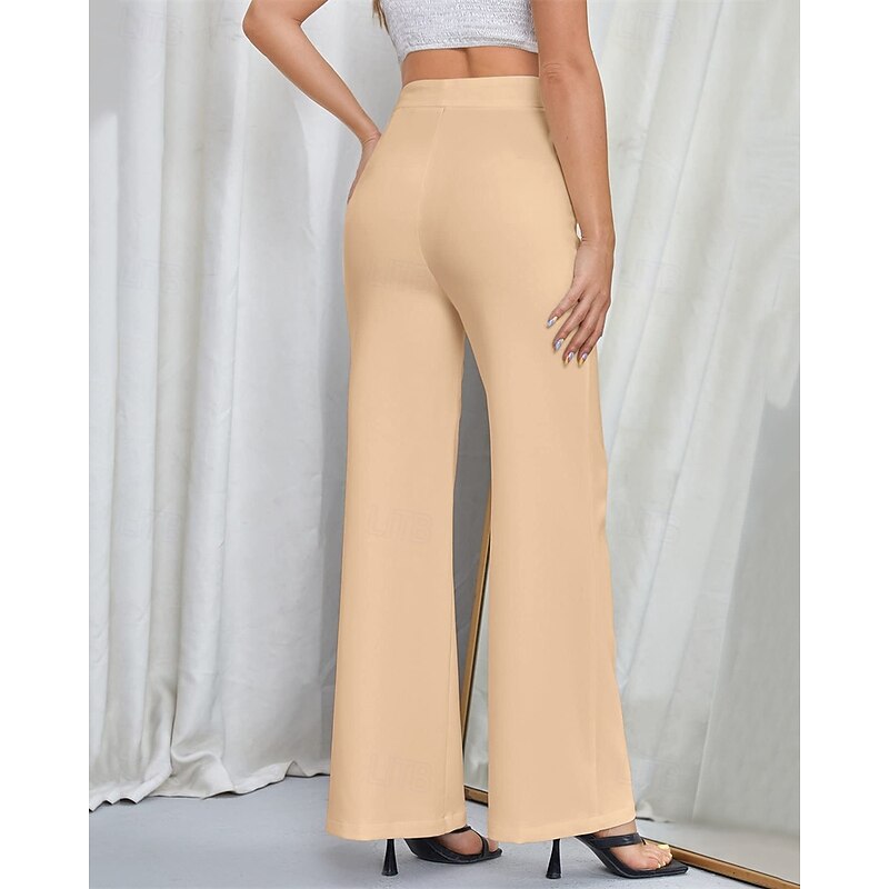 Women's Wide Leg Pants Trousers Palazzo Pants Fashion Streetwear Full Length High Waist Plain Breathability Comfortable Micro-elastic Street Daily Wear Going out Dark Brown Black Light Purple Apricot4