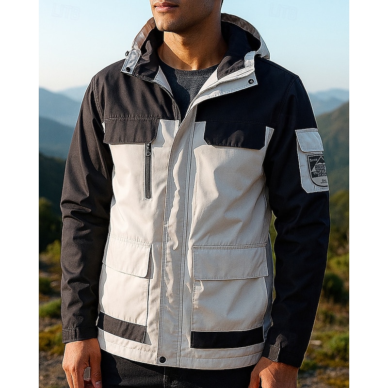 Men's Windbreaker Softshell Jacket Outdoor Waterproof Windproof Hiking Outfits Hiking Clothes Spring Autumn / Fall Top Camping / Hiking / Caving Running Patchwork White