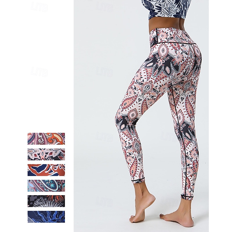 Women's Capri Leggings Yoga Leggings Tummy Control High Waist Gym Athletic Pilates Bottoms Printing Black White Pink Fall Sports Activewear Tight Fit