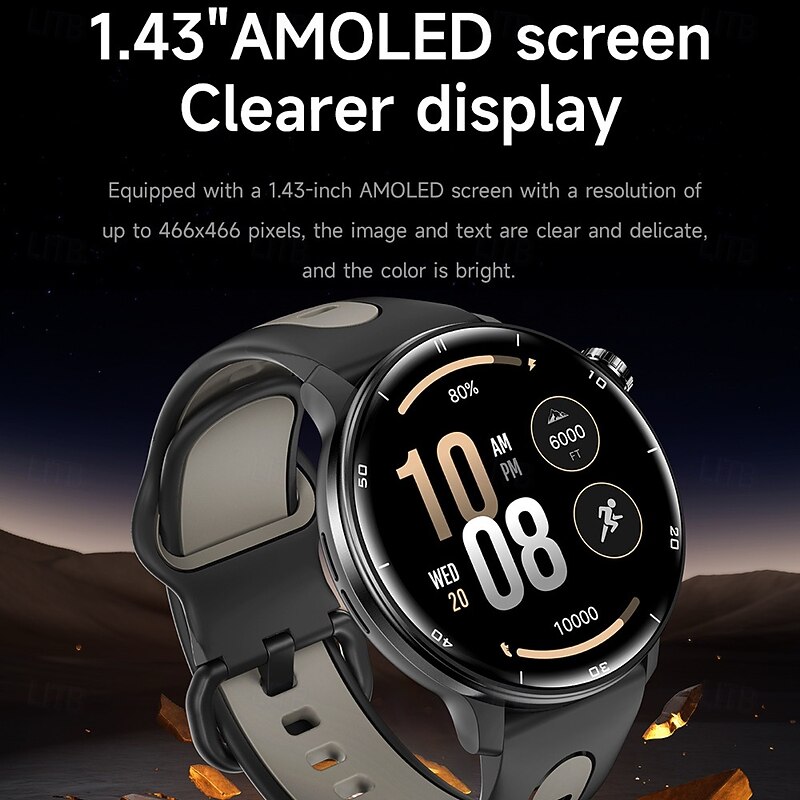 S666R Smart Watch 1.43 inch Smartwatch Fitness Running Watch Bluetooth Pedometer Call Reminder Activity Tracker Compatible with Android iOS Men GPS Long Standby Waterproof IP68 22mm Watch Case4