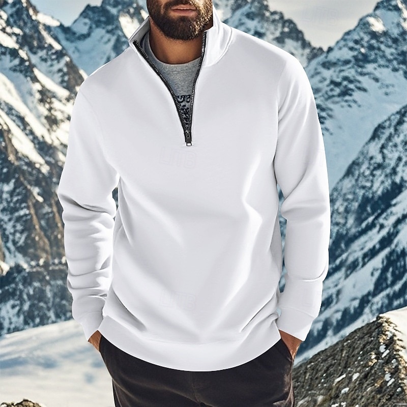 Men's Sweatshirt Zip Sweatshirt Fleece Hoodie Apricot Wine Red Black White Red Standing Collar Plain Zip Up Quarter Zip Sports & Outdoor Casual Daily Streetwear Cool Sportswear Winter Clothing Apparel3