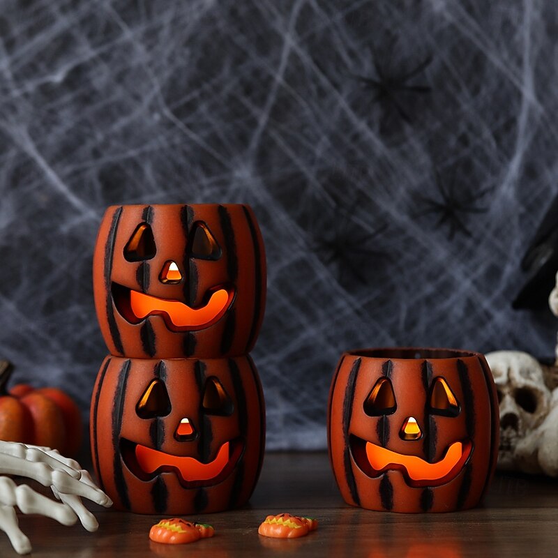 1 Pc Halloween Pumpkin Shaped LED Electronic Candle Light Indoor and Outdoor Party Bedroom Restaurant Festive Atmosphere Decoration Light