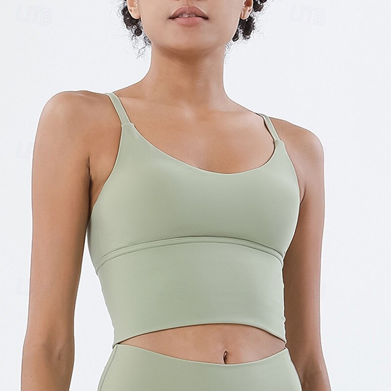 Women's Yoga Crop Tank Top Sports Bra Underwear Medium Support Wireless Padded Solid / Plain Color Sport Activewear Light Pink Lake blue Pilates Running Yoga4