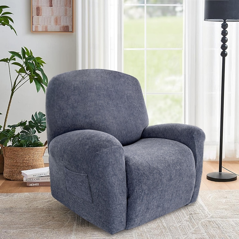 Cationic fabric Recliner Chair Covers Stretch Jacquard Covers for Recliner Chair Recliner Slipcovers for Living Room Soft Recliner Protector with Pocket