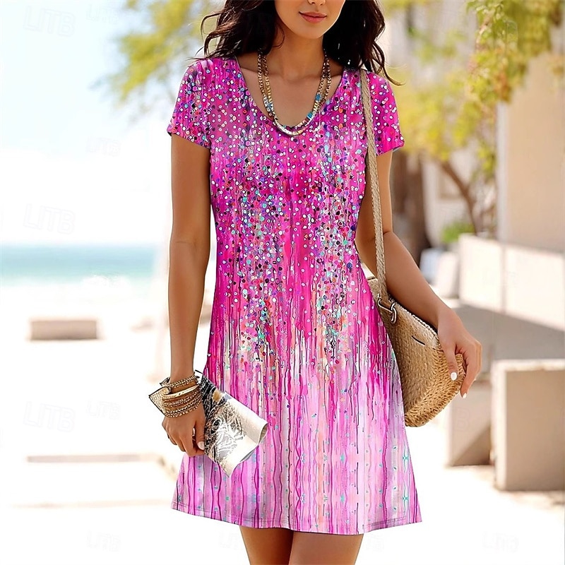 Women's Mini Dress Casual Dress Summer Dress Fashion Modern Daily Beach Weekend Regular Fit Flower Short Sleeve Crew Neck Pink Blue Summer Spring2