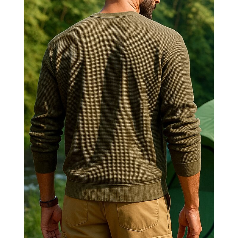 Men's Henley Sweatshirt Long Sleeve Crew Neck Top Outdoor Breathable Polyester Coffee Tennis Workout Running2