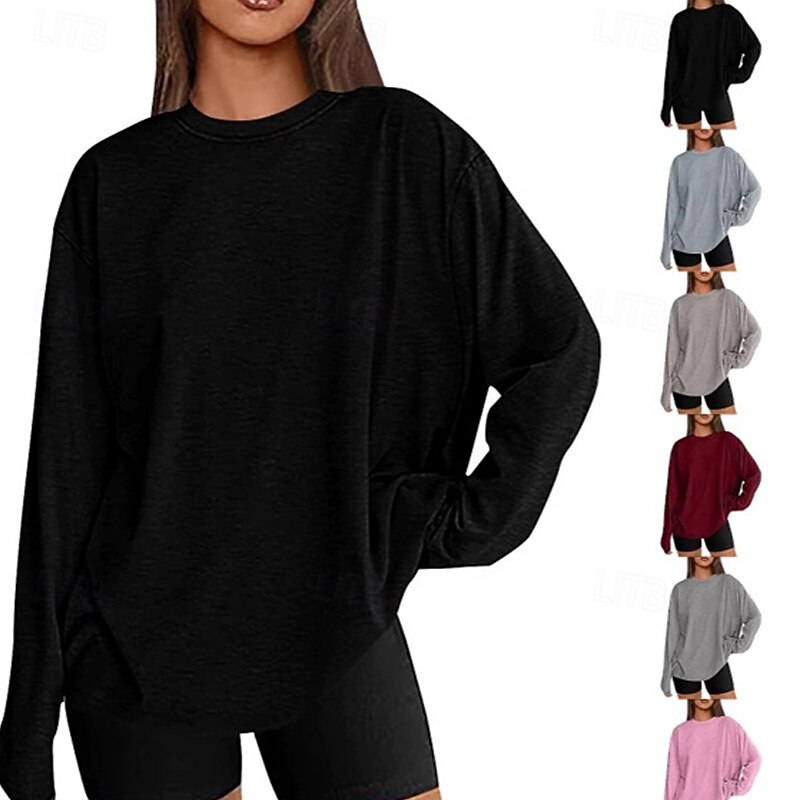 Women's Texture Blouse T Shirt Plain Fashion Modern Long Sleeve Crew Neck Regular Tops Daily Black White Gray Summer