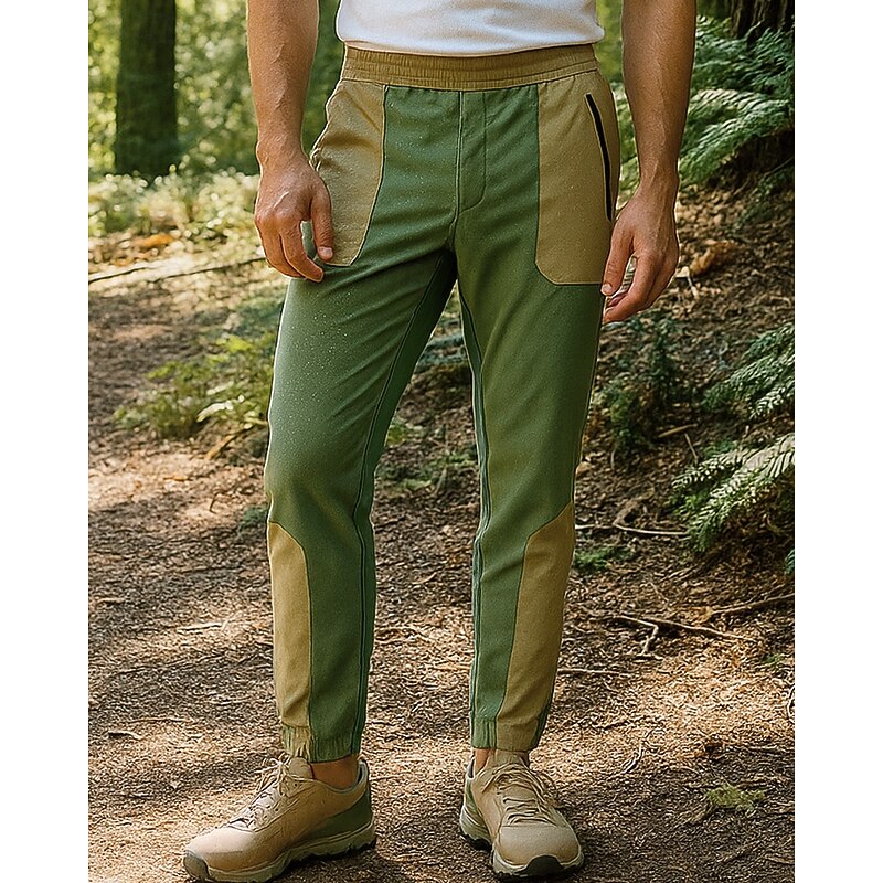 Men's Hiking Pants Trousers Hiking Rain Pants Patchwork Outdoor Regular Fit Waterproof Windproof Lightweight Bottoms Pocket Elastic Waist Black Green Camping / Hiking Running M L XL XXL XXXL