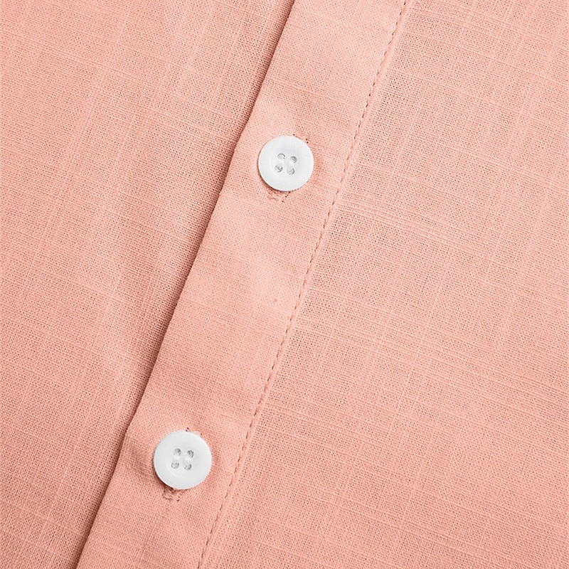 Men's Shirt Linen Shirt Popover Shirt Summer Shirt Beach Wear Band Collar Shirt Plain Vacation Casual Black White Yellow Pink Short Sleeve Stand Collar Summer Clothing Apparel3