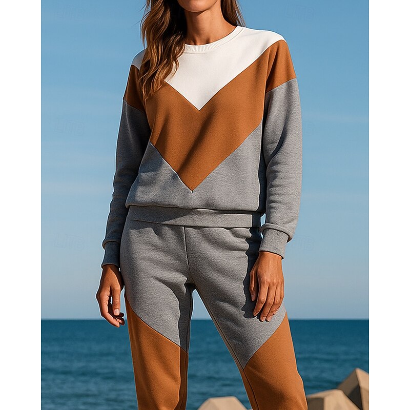 Women's Tracksuit Sweatpants Pullover Sweatshirt Pocket Color Block Clothing Suit Fall Grey Hiking Workout Athletic Windproof Lightweight Moisture Wicking Long Sleeve Sport Activewear Micro-elastic3