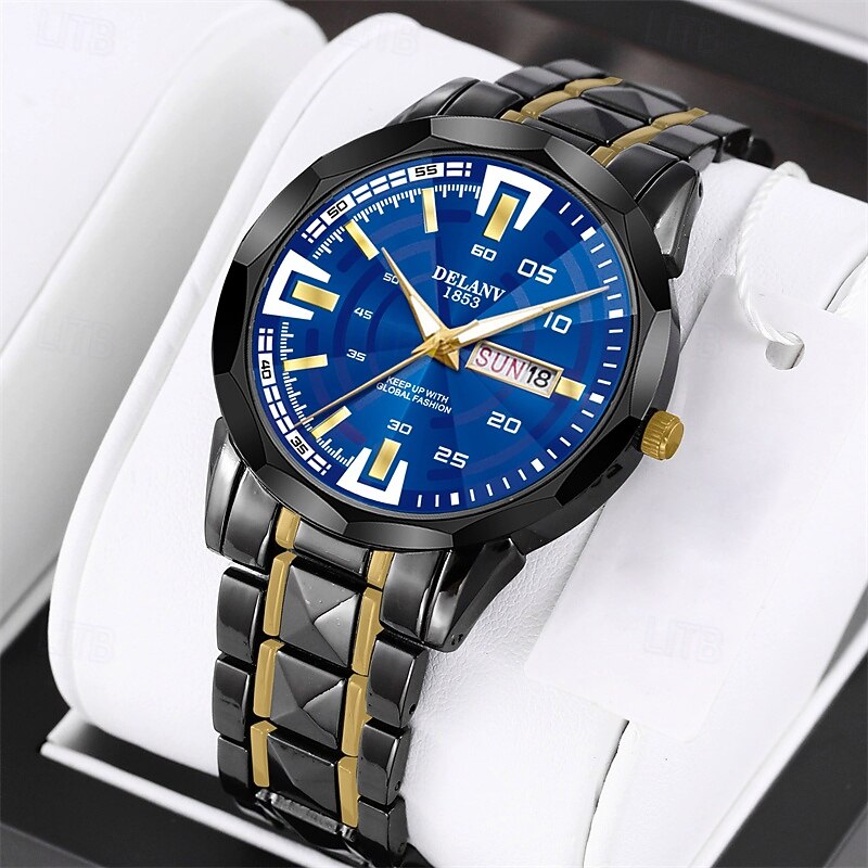 Women Men Quartz Watch Large Dial Fashion Business Wristwatch Luminous Calendar Date Waterproof Stainless Steel Strap Watch3