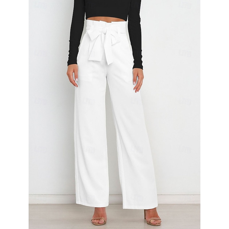 Women's Wide Leg Pants Trousers Casual Full Length Natural Plain Wide Leg Comfy Breathability Casual Daily Apricot Black White Pink Spring Fall Loose Fit