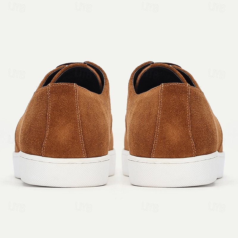 Men's Tan Cowhide Suede Lace-up Sneakers with White Rubber Sole Casual Everyday Shoes for Walking, Travel and Outdoor Activities4