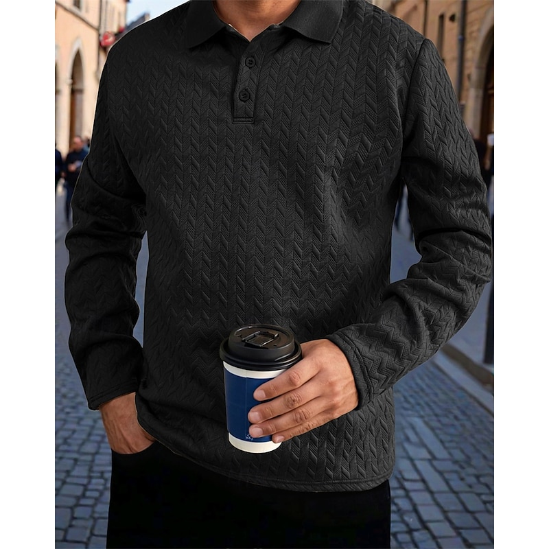 Men's Golf Shirt Golf Polos Shirts Work Casual Lapel Long Sleeve Basic Modern Plain Buttons Jacquard Spring Fall Regular Fit Black White Navy Blue Khaki Army Green Dark Gray Golf Shirt3