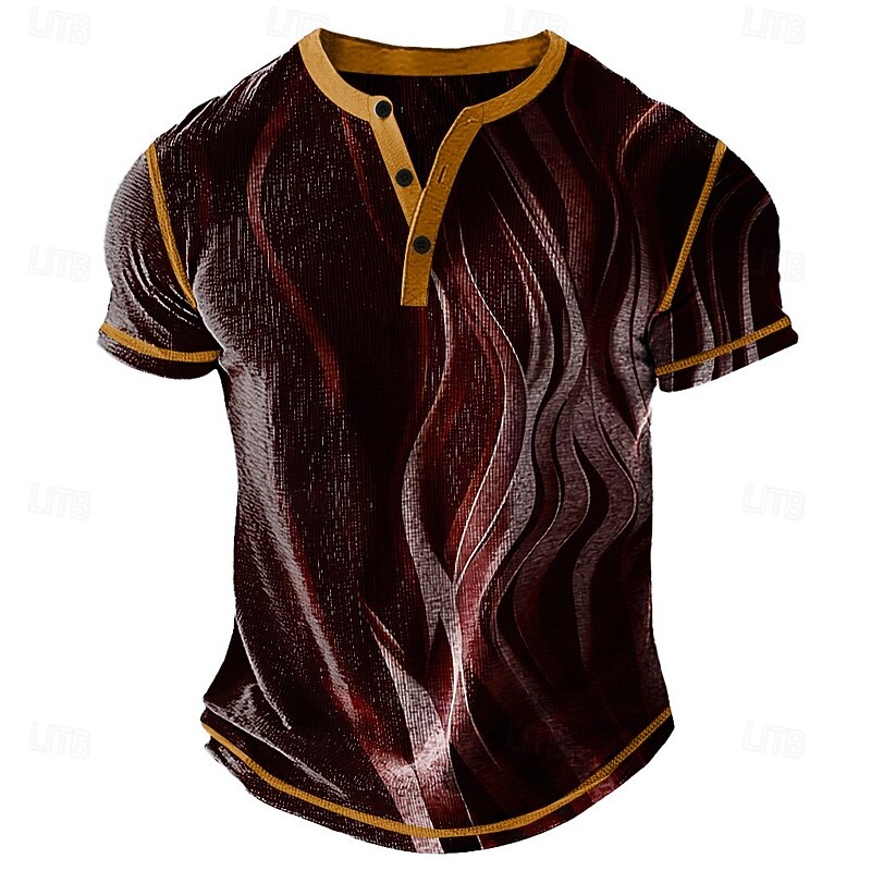 Men's Graphic Abstract Henley Shirt Waffle T Shirt Short Sleeve Daily Retro Vintage Classic Sports Outdoor Casual Holiday Spring & Summer All Seasons Dark Brown Black Dark Blue Green Burgundy Henley3
