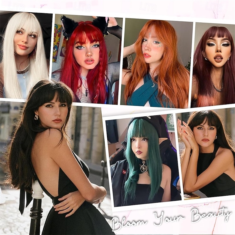 Brown Wig With Bangs For Women Long Straight Brown wig Heat Resistant Synthetic Wig for Girls Daily Use Party Halloween Cosplay Wig 24inch3