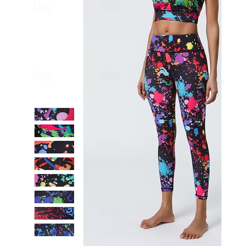 Women's Capri Leggings Yoga Leggings Tummy Control High Waist Gym Athletic Pilates Bottoms Printing Pink Light Green Red Fall Sports Activewear Tight Fit