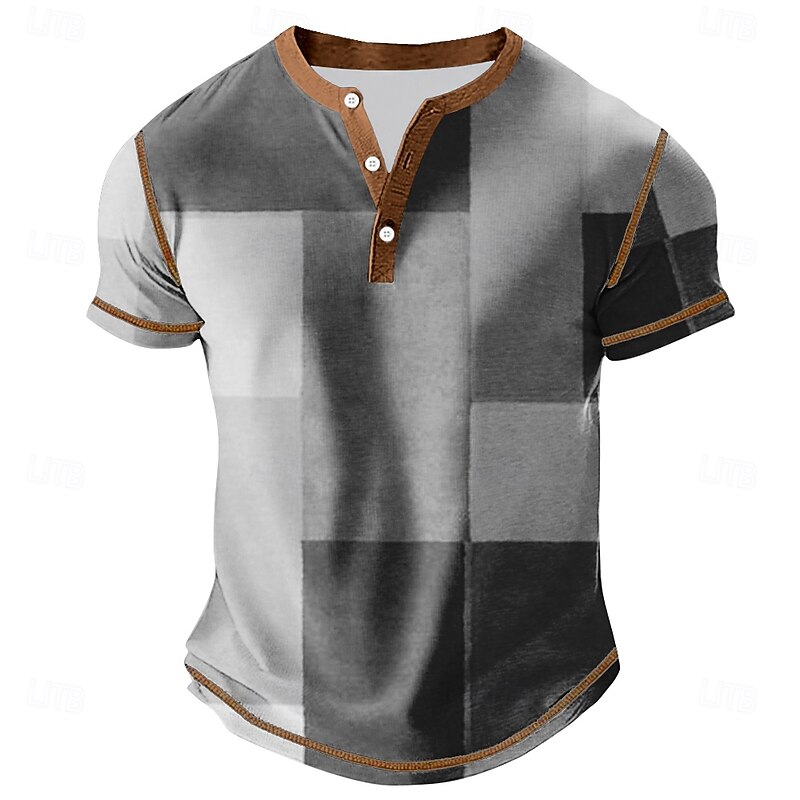Men's Color Block Henley Shirt Tee Short Sleeve Vintage Fashion Designer Outdoor Casual Daily Spring &  Fall All Seasons Gray Blue khaki Henley Henley T-Shirt3