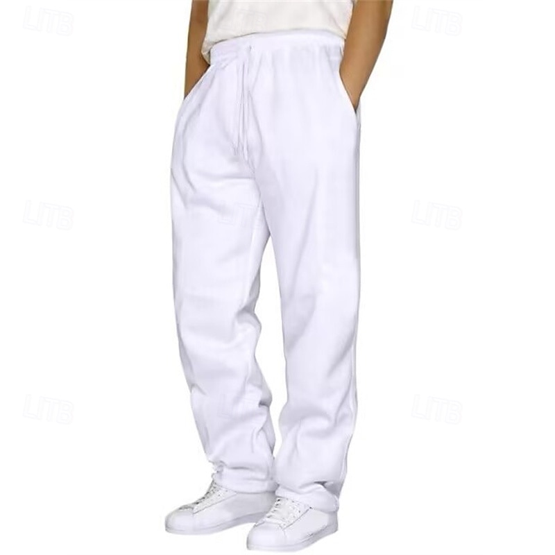 Men's Athletic Pants Sweatpants Trousers Straight Leg Sweatpants Pocket Elastic Waist Drawstring Plain Comfort Sports Outdoor Daily Fashion Casual Black White Micro-elastic3