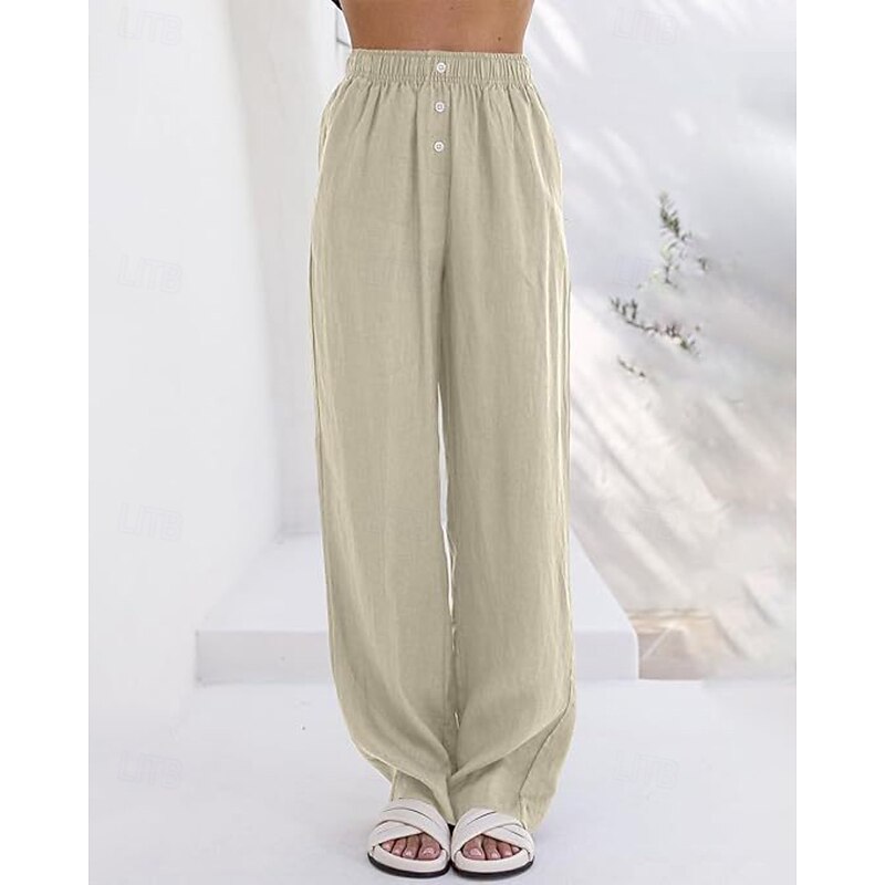 Women's Wide Leg Slacks Streetwear Casual Full Length Natural Plain Elastic Waist Buckle Comfortable Vacation Holiday Going out Apricot Black Army Green Brown Fall Regular Fit2