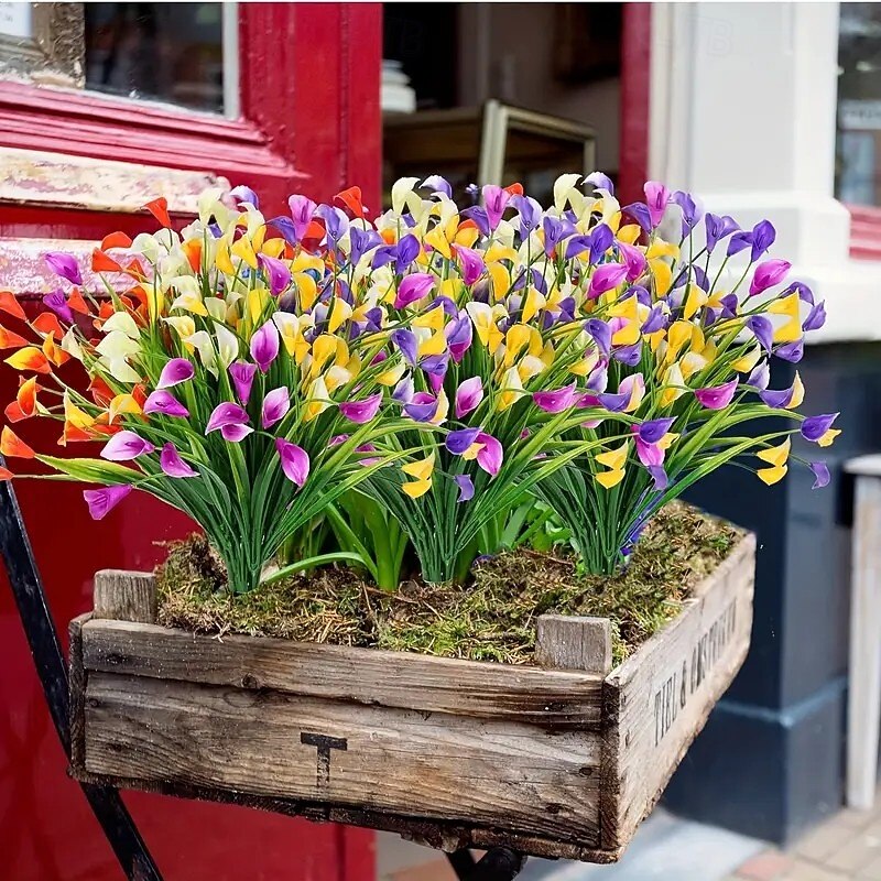 20-Pack Outdoor Artificial Kara Lilies, UV-Protected Plastic Fake Flowers for Garden, Porch, Courtyard, Office, Window Frame, Desktop, and Home Decoration – Summer Floral Arrangements3