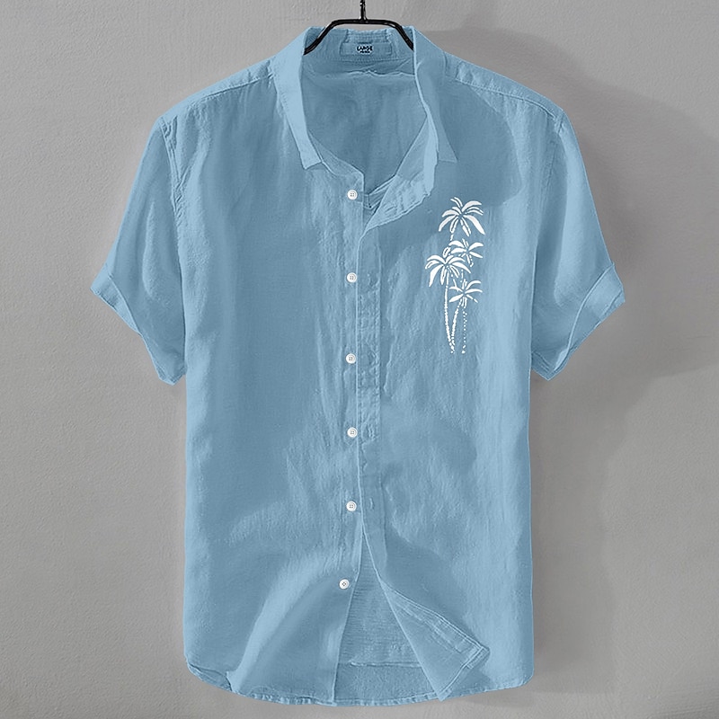 Men's Shirt Linen Shirt Summer Shirt Beach Shirt Button Up Shirt Coconut Tree Vacation Casual Black White Light Green Pink Short Sleeve Turndown Summer Clothing Apparel2