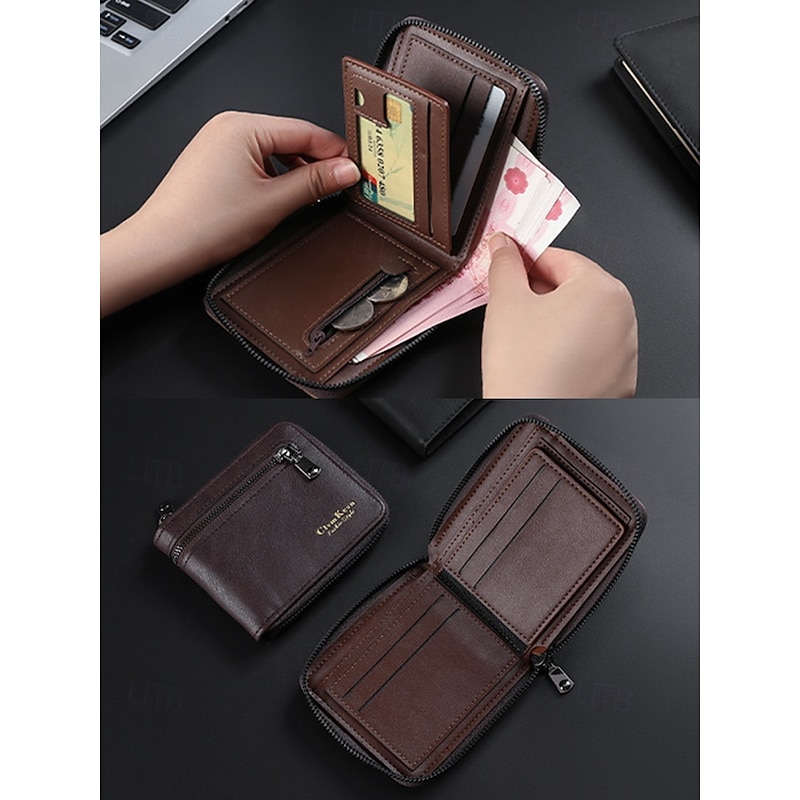 Men's Faux Leather Zip Wallet – Slim Bifold Design with Multiple Card Slots and Coin Pocket, Stylish and Durable Purse for Business, Travel and Everyday Use3