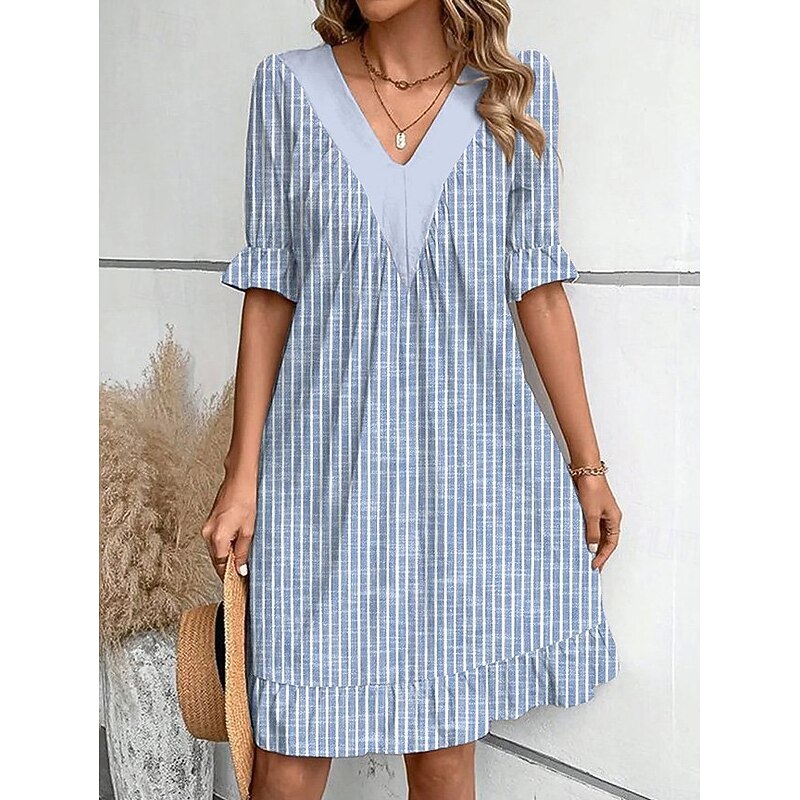 Women's Mini Dress Summer Dress Casual Daily Regular Fit Floral Striped Half Sleeve V Neck Red Light Brown Blue Green Summer Spring4