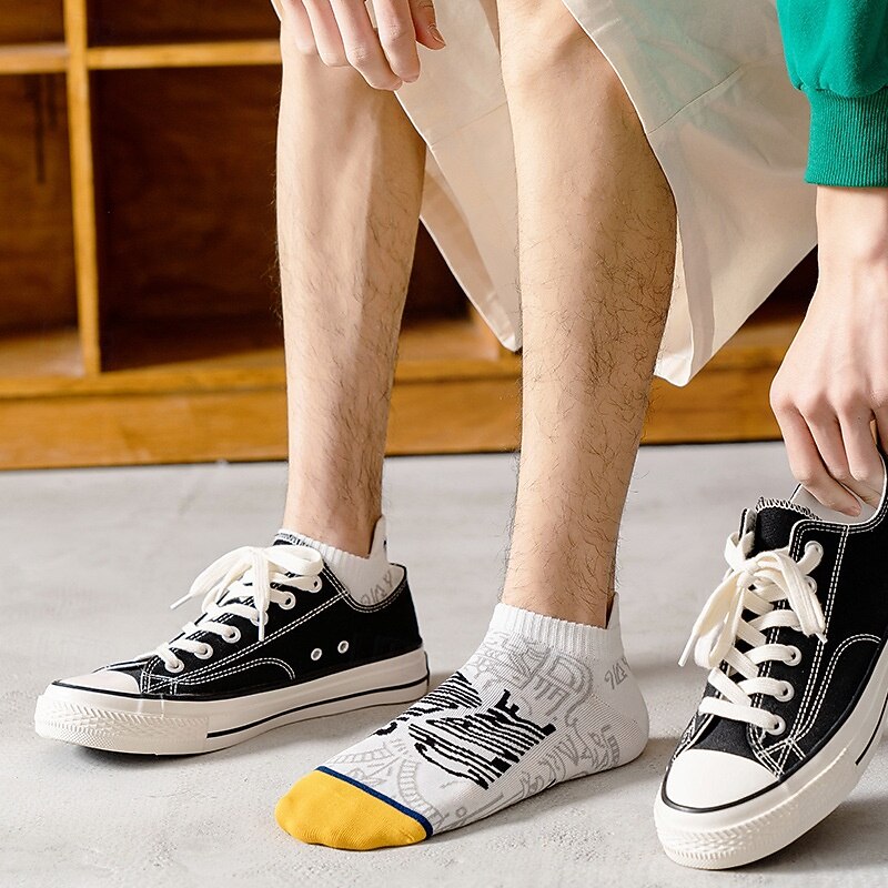 Men's 5 Pairs Multi Packs Socks Running Socks Casual Socks Black White Color Letter Vacation Sports & Outdoor Daily Basic Medium Spring Fall Fashion Casual2