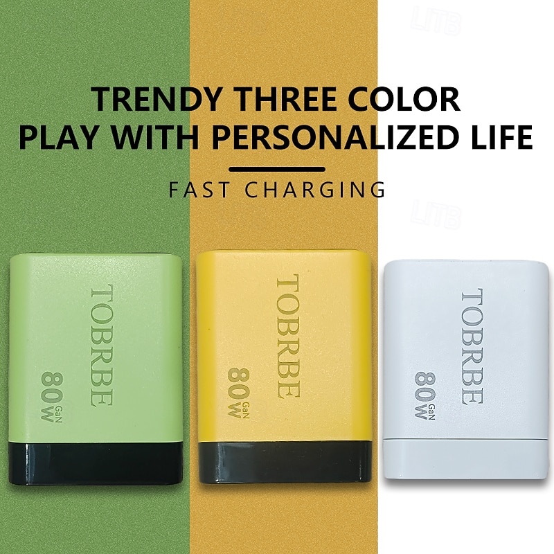 Latest GaN Technology80W 3-Port Rapid Charger with Retractable Cable - Ultra Compact - Cold Sensitive Touch Control - Support PD/QC 3.0 Suitable for iPhone 16/15/14/13/12/11 Samsung MacBook iPad4