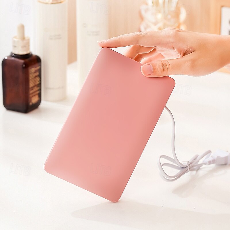 USB Face Mask Warmer with Folding Makeup Mirror, Portable Heated Facial Towel Pad, Desktop Moist Towel Warmer for Skincare, Dorm and Travel Use, Face Mask Companion Device2