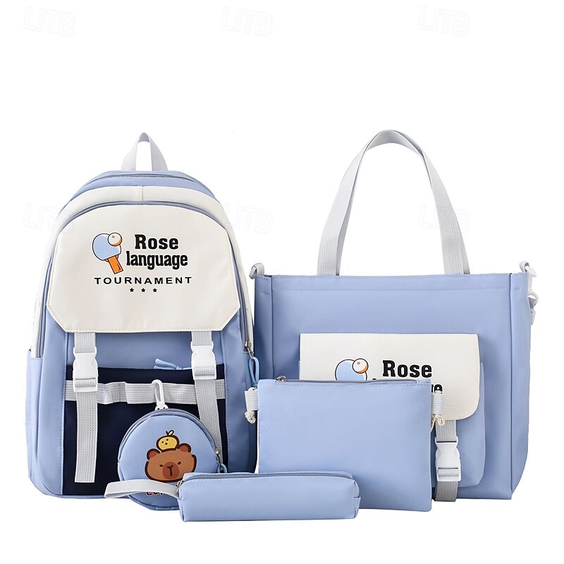 Back to School 4-Piece Pink Backpack Set for Girls – Includes School Bag, Tote, Pencil Case & Coin Purse – Cute Cartoon Design, Lightweight & Durable