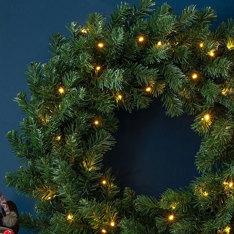 Artificial Christmas Wreath for Front Door, Window or Mantel, Green Fir with White Lights Indoor/Outdoor Holiday Decor4