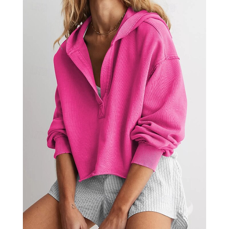 Women's Pullover Hoodie Sweatshirt Hoodies Plain Streetwear Casual Long Sleeve Hooded Regular Tops Street Holiday Black Fuchsia Light Grey Fall Winter