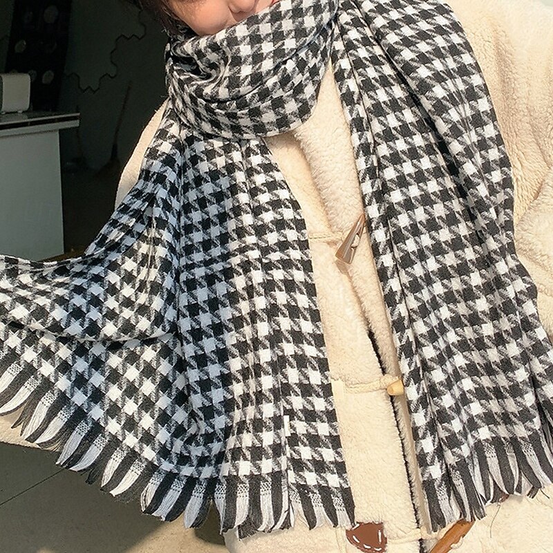 Women's Rectangle Scarf Women's Shawls & Wraps Street Daily Date Grey Black Brown Scarf Houndstooth3