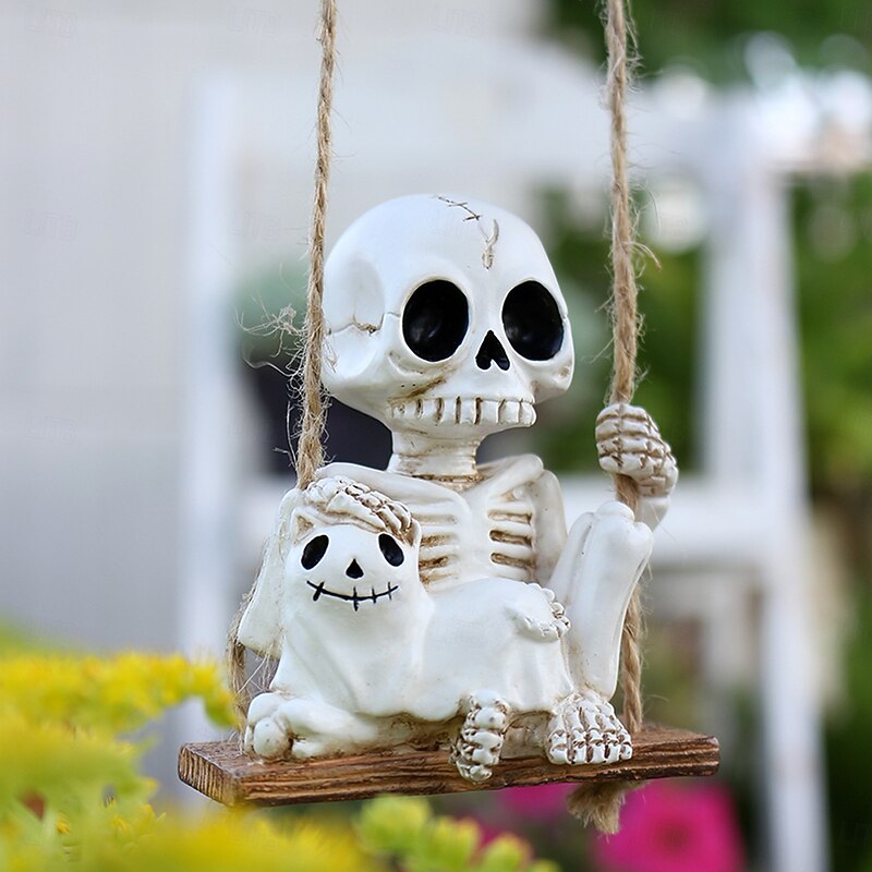 Halloween Skeleton Cat Swing Hanging Pendant with Hanging Rope Resin Funny Outdoor Decoration for Garden, Patio, Home, Office3