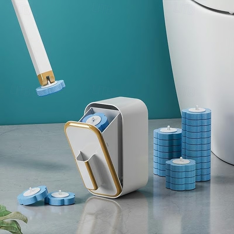 Wall Mounted Innovative Toilet Brush Set with 36 Pcs Replacement Head Long Handle Disposable Bathroom Cleaner Hanging Toilet Scrubber Hygienic Cleaning Brush for Restroom and Home2