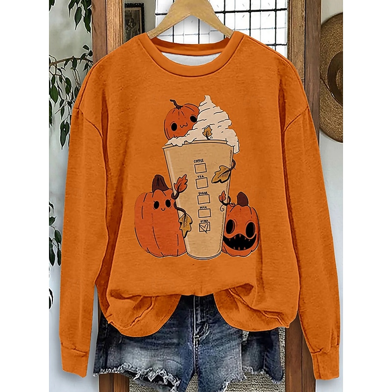 Halloween Women's Sweatshirts Ghost Graphic Casual Long Sleeve Crew Neck Regular Tops Street Dailywear Casual Print Blue Orange Green Spring Fall Winter3