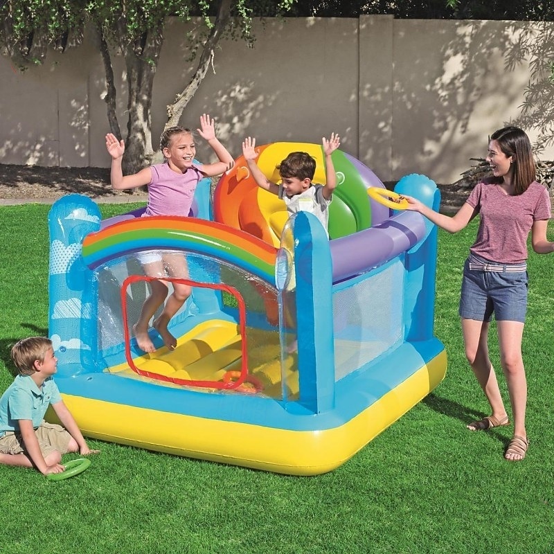 Inflatable Castle Color Bouncy Castles Hot air Balloon Trampoline with Ocean Ball and Electric Pump for Indoor and Outdoor Garden Children s Playground Uptodate
