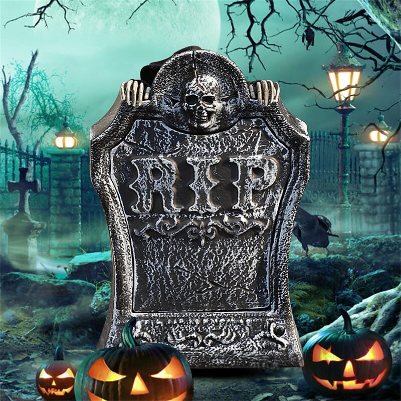 Halloween Animated Tombstone Props Light Up and Sound Activated Ghost Graveyard Decoration Motorized Rising Grim Reaper Ghost Outdoor or Bar Scene Decoration Haunted House4